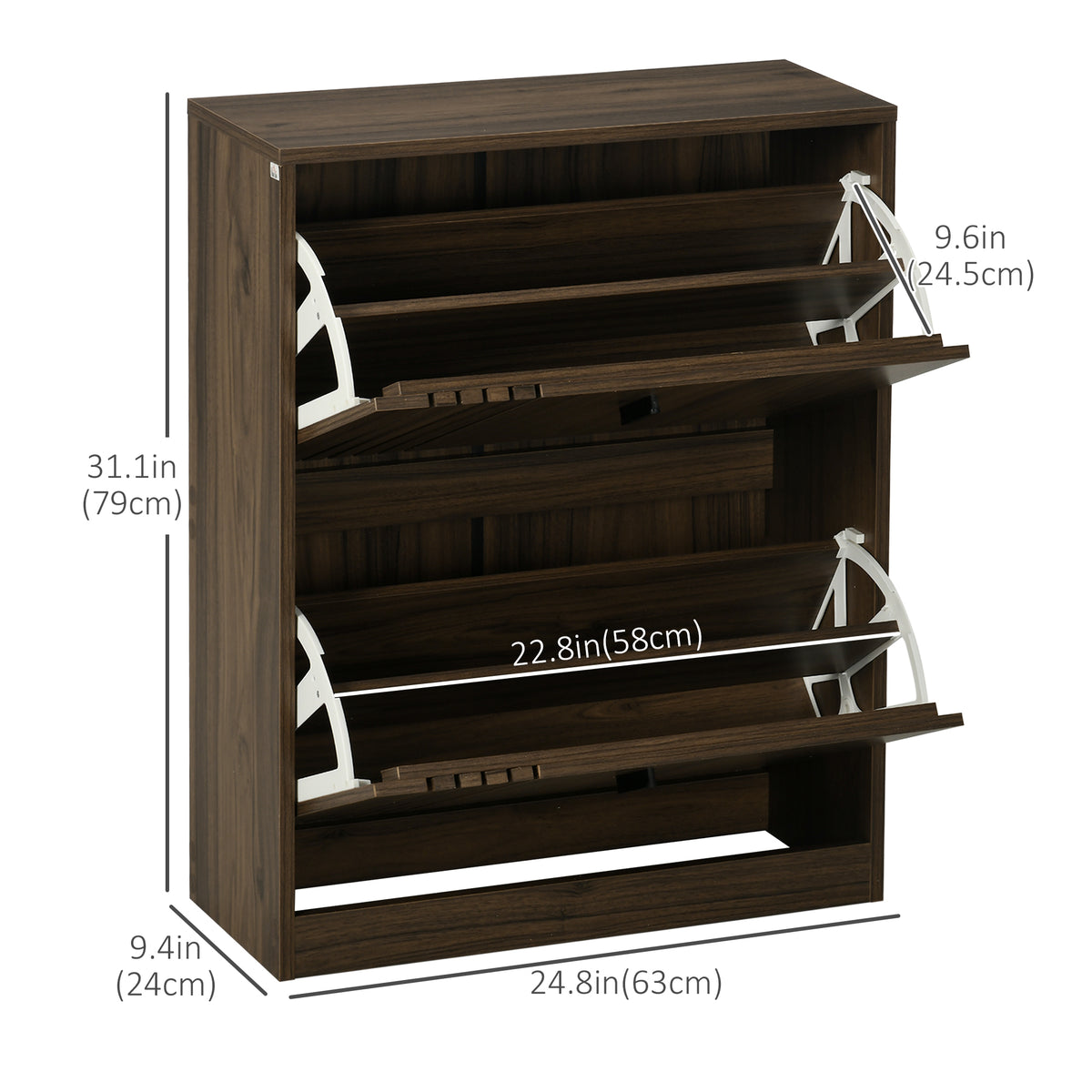 Narrow shoe storage cabinet with two flip drawers