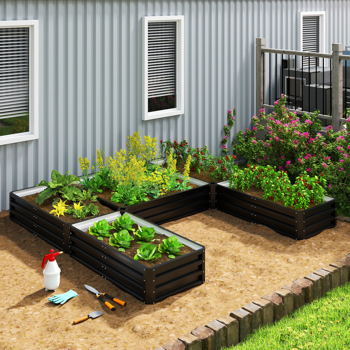 Raised Steel Garden Beds Set of 5 Large Planters