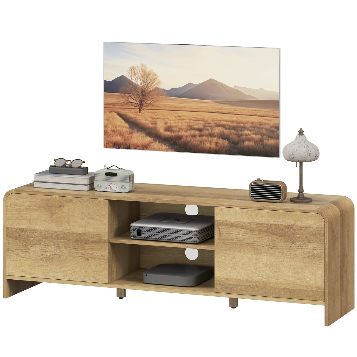 Nordic TV stand with cabinets and shelves