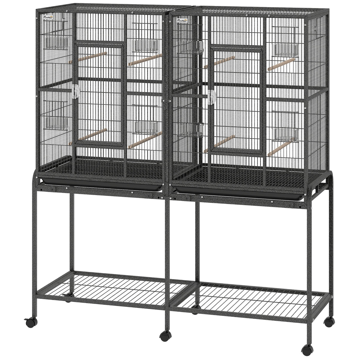Large Rolling Bird Cage with Perches and Feeder Cups