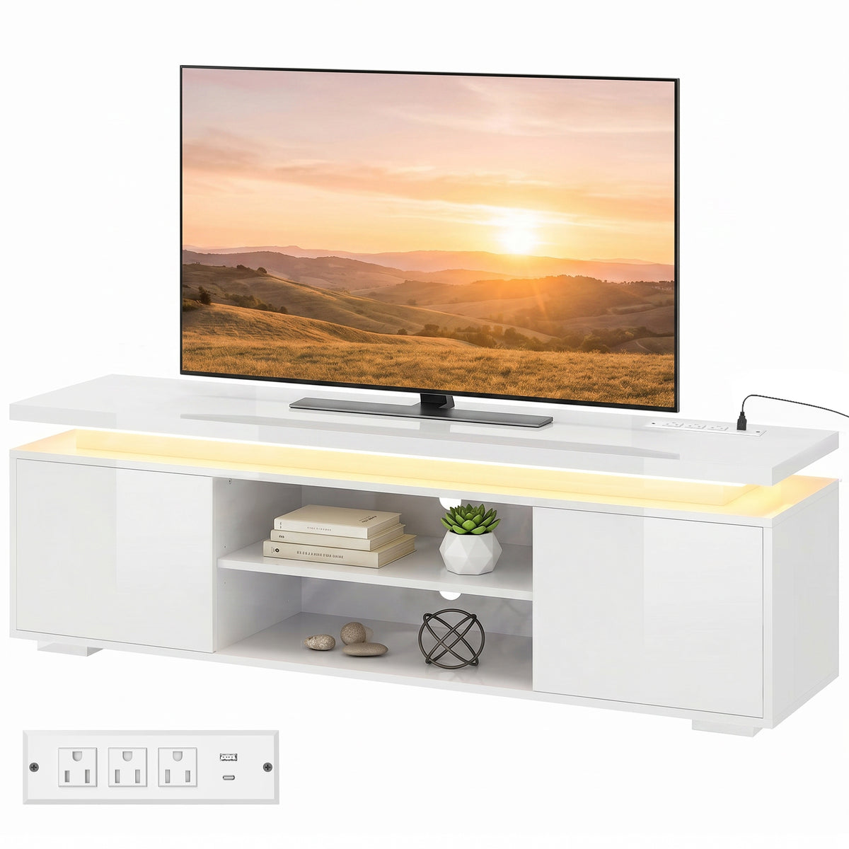 TV Stand with RGB LED Lights and Built-In Power Outlets