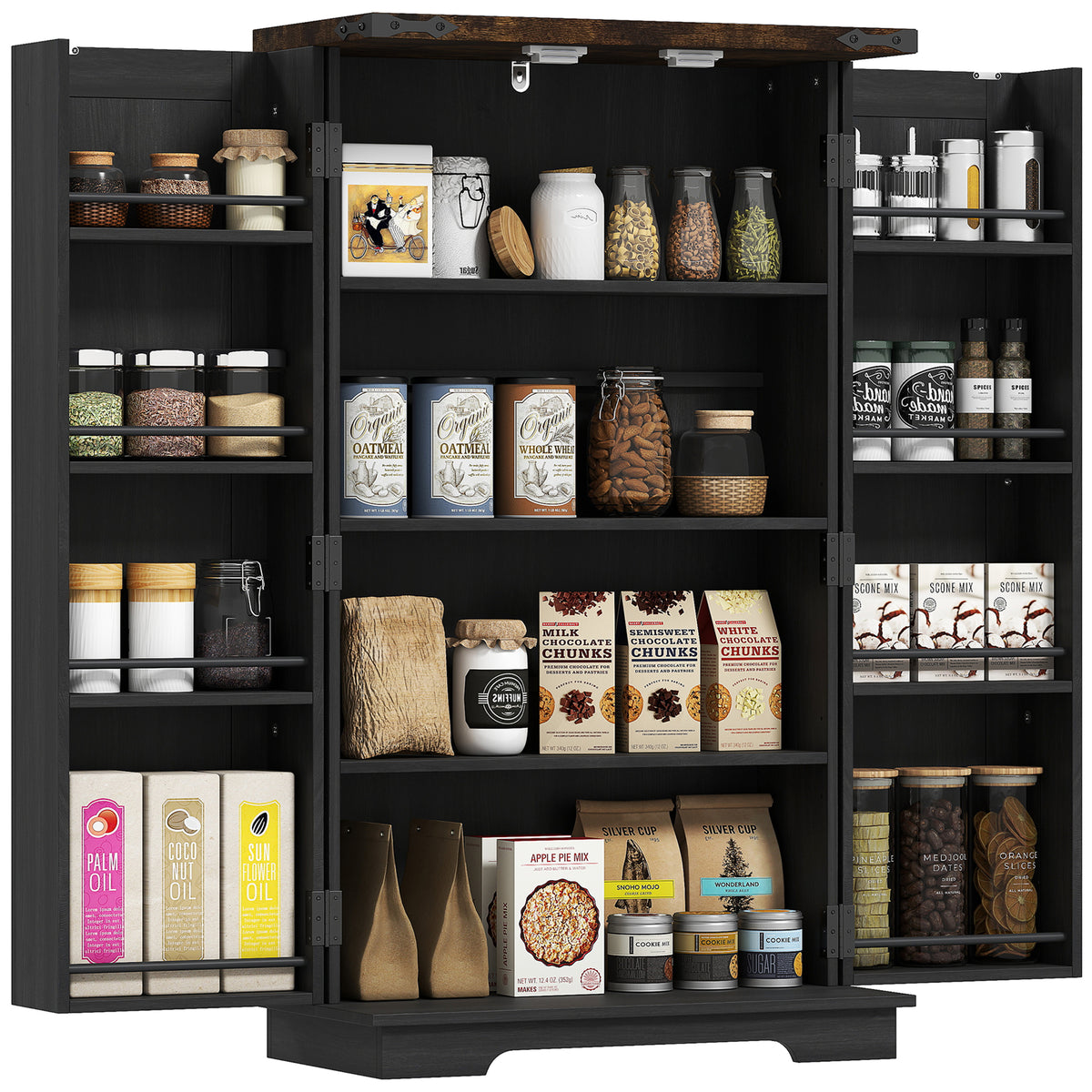 Farmhouse Kitchen Pantry Storage Cabinet with Adjustable Shelves