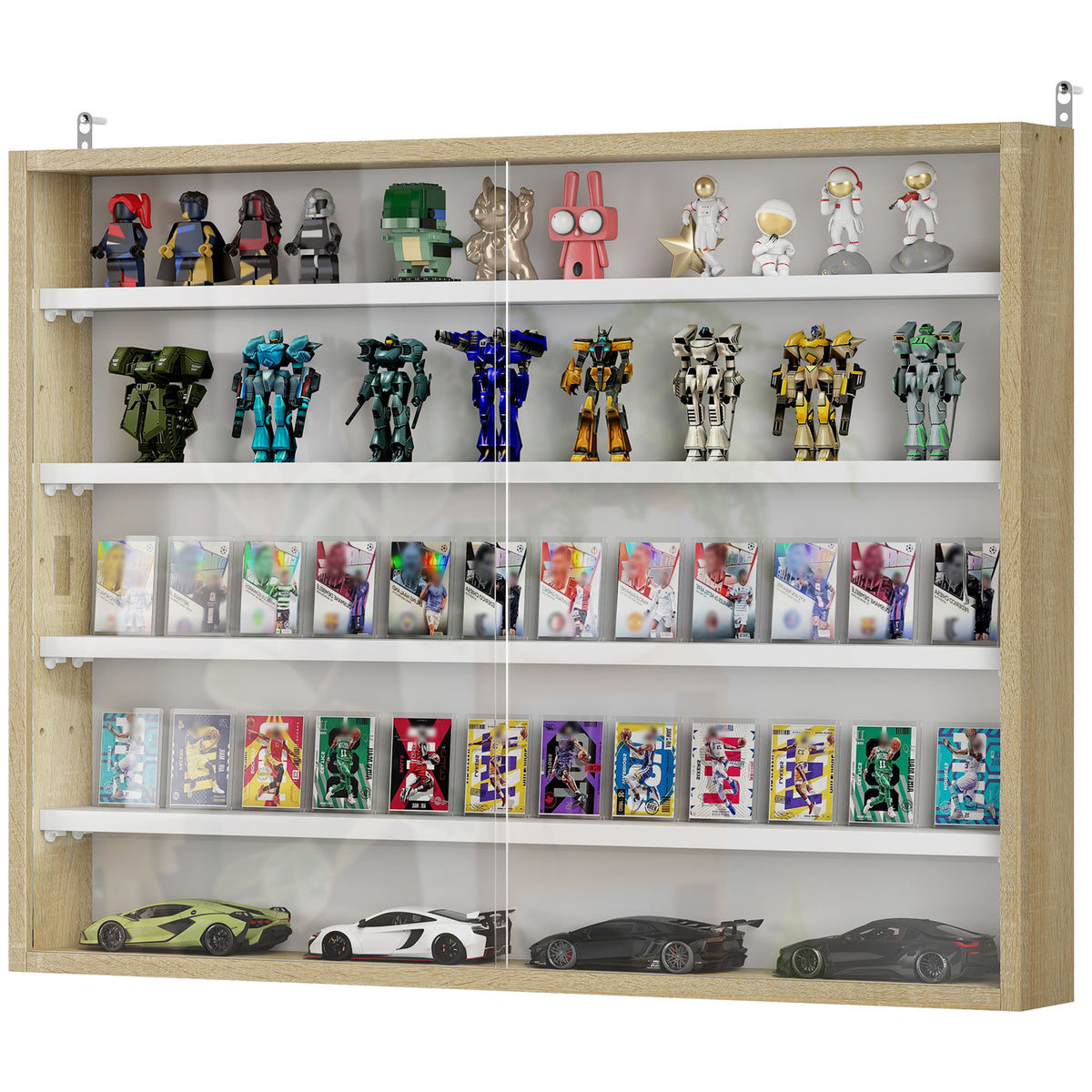5-Shelf Wall Display Cabinet with 2 Glass Doors