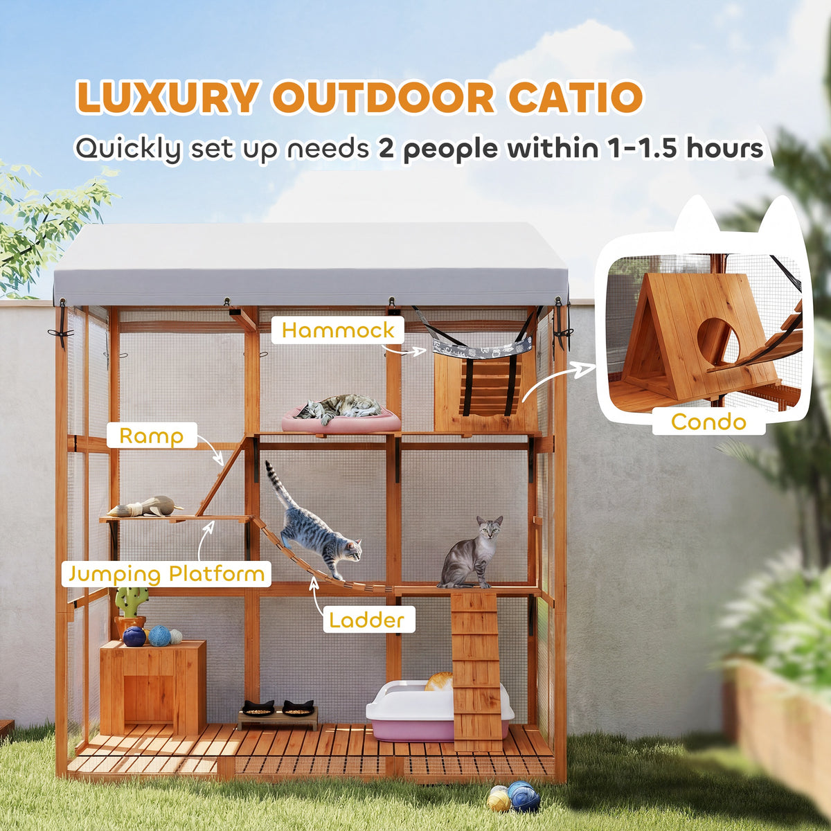 Outdoor wooden cat enclosure