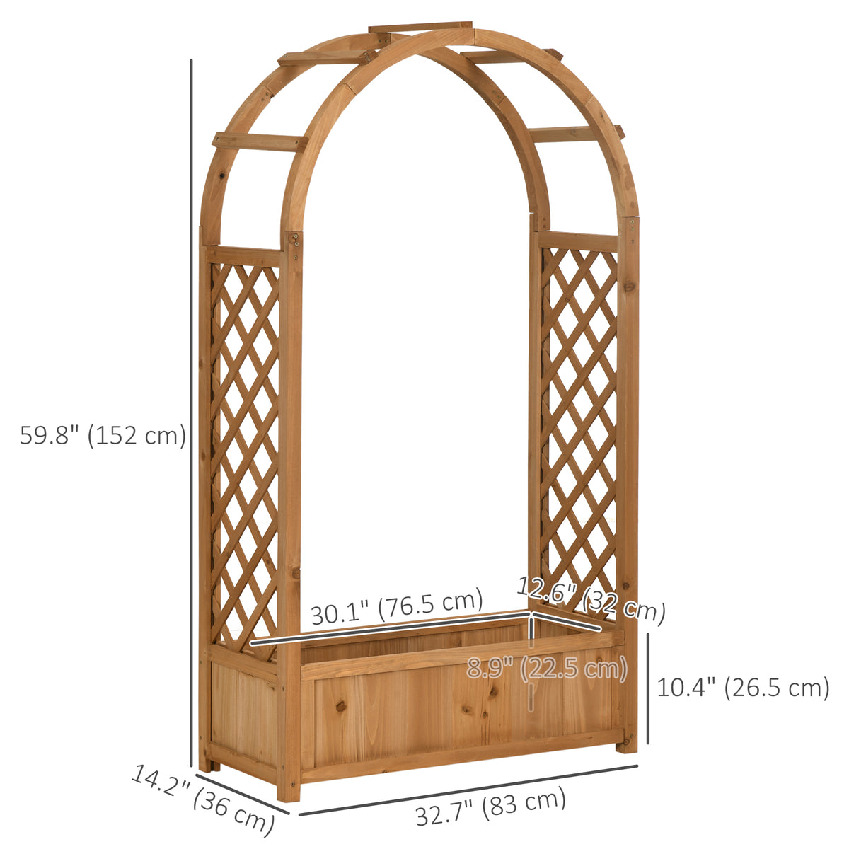 Jardinera elevada con enrejado en arco