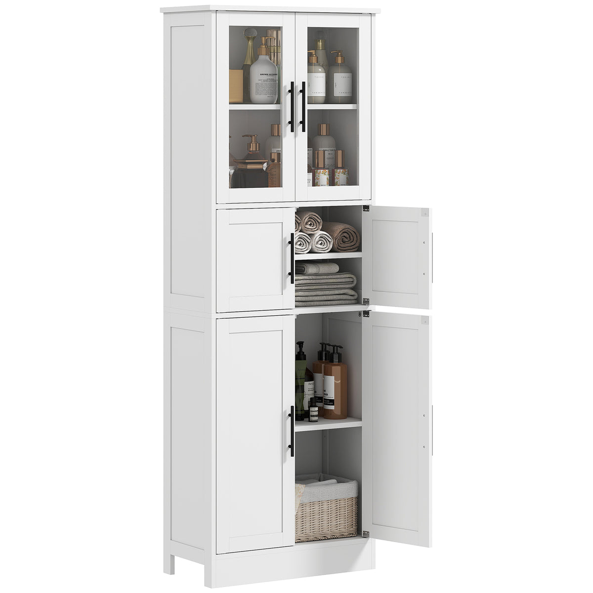 Armario alto de baño de madera y vidrio