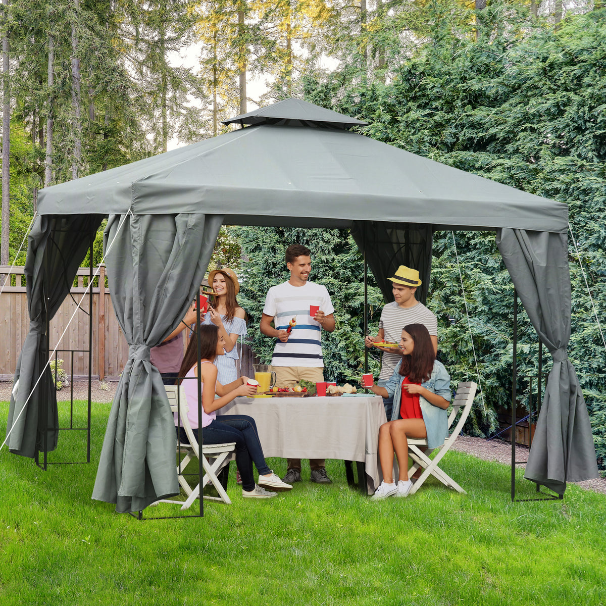 Patio Gazebo Double-Tier Roof 10 x 10 ft