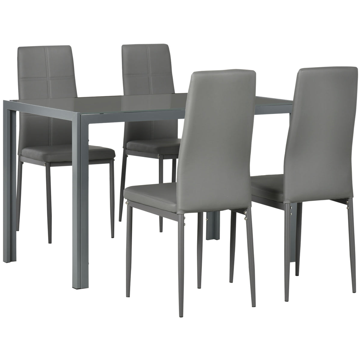 5-Piece Dining Set Tempered Glass Top Metal Frame