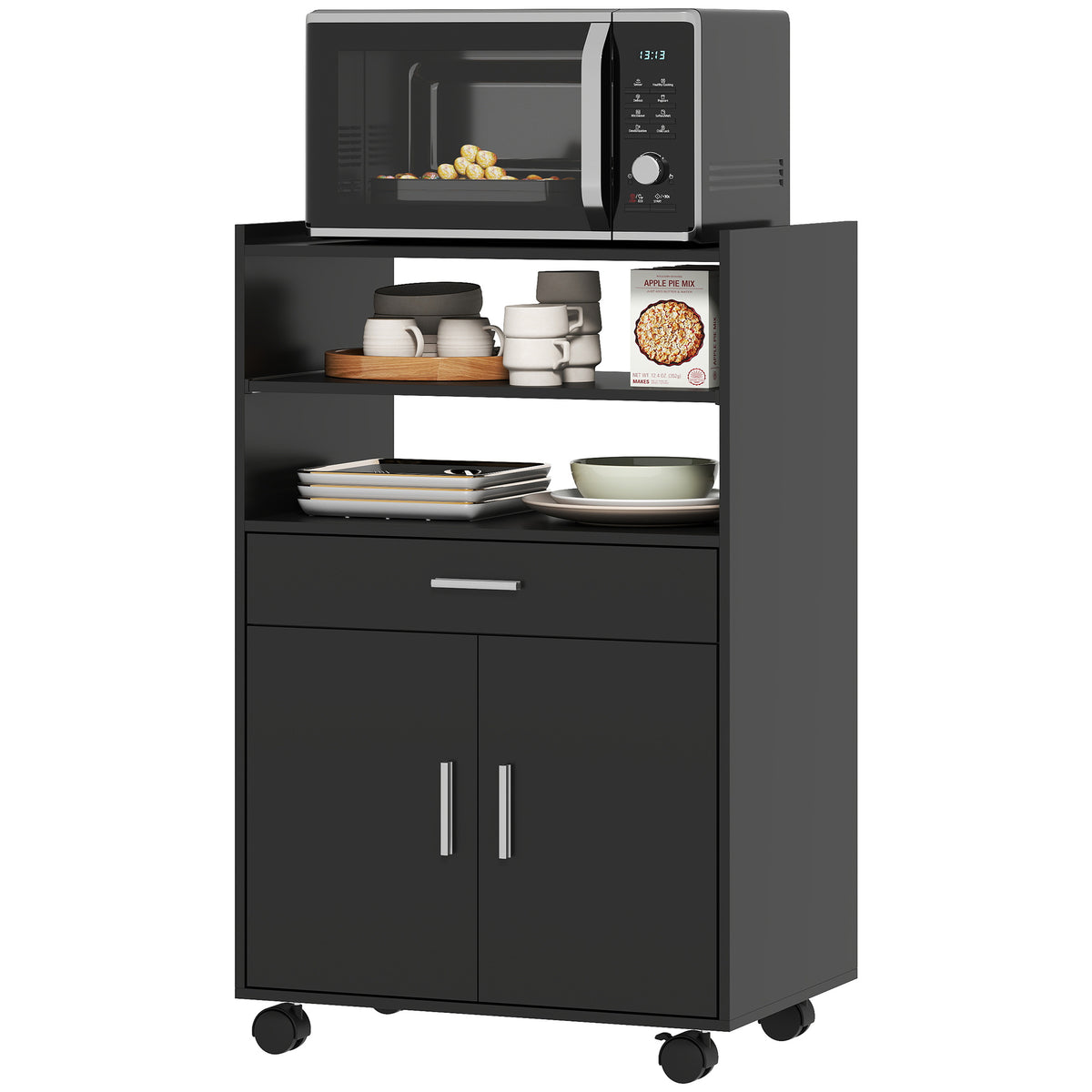 Kitchen cart on wheels with storage and drawer