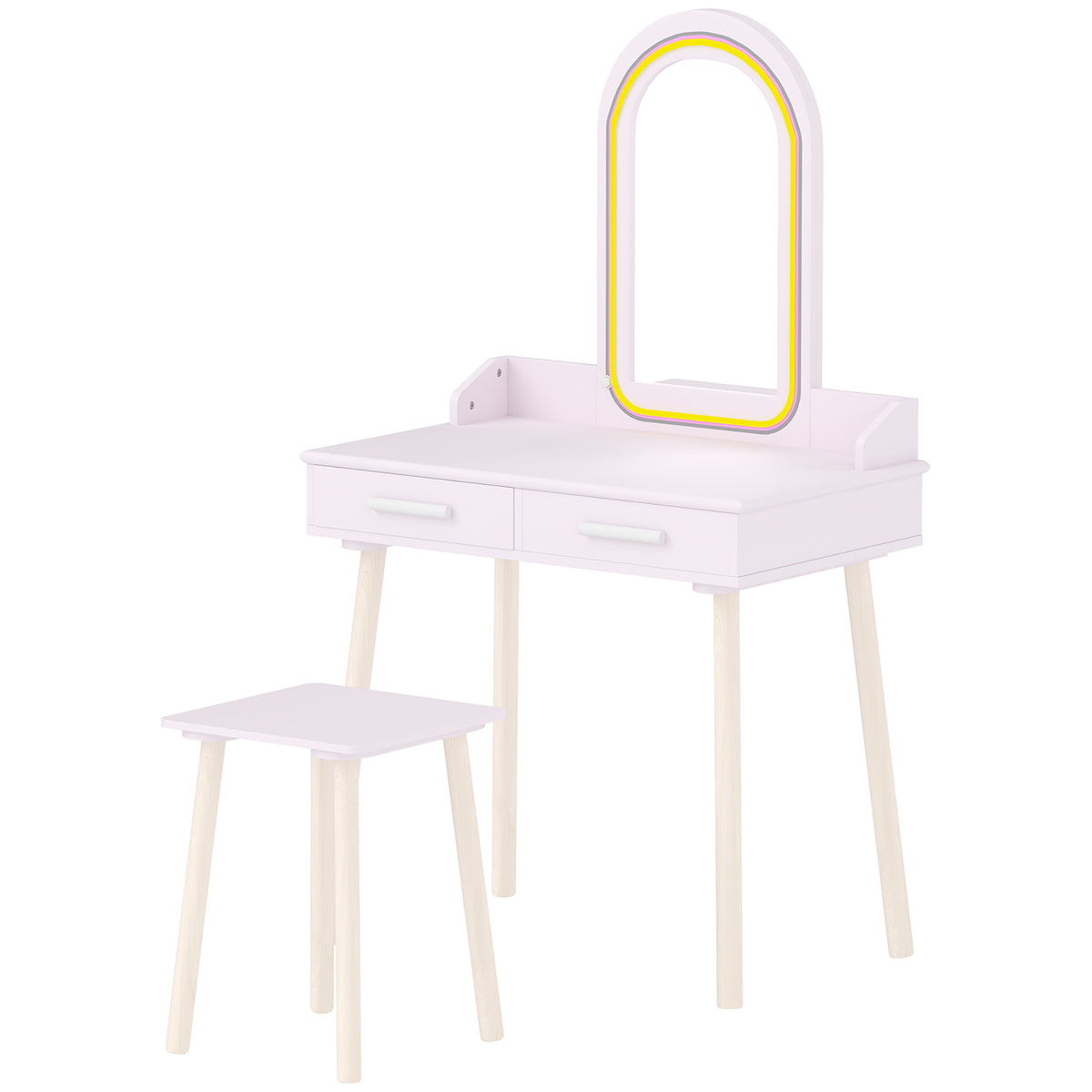 Tocador para niños con espejo LED y taburete