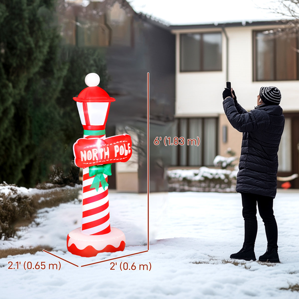 Lámpara de pie Polo Norte inflable de Navidad 183 cm