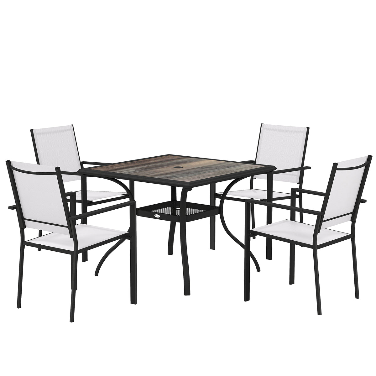 5-Piece Outdoor Dining Set with Shelf and Umbrella Hole