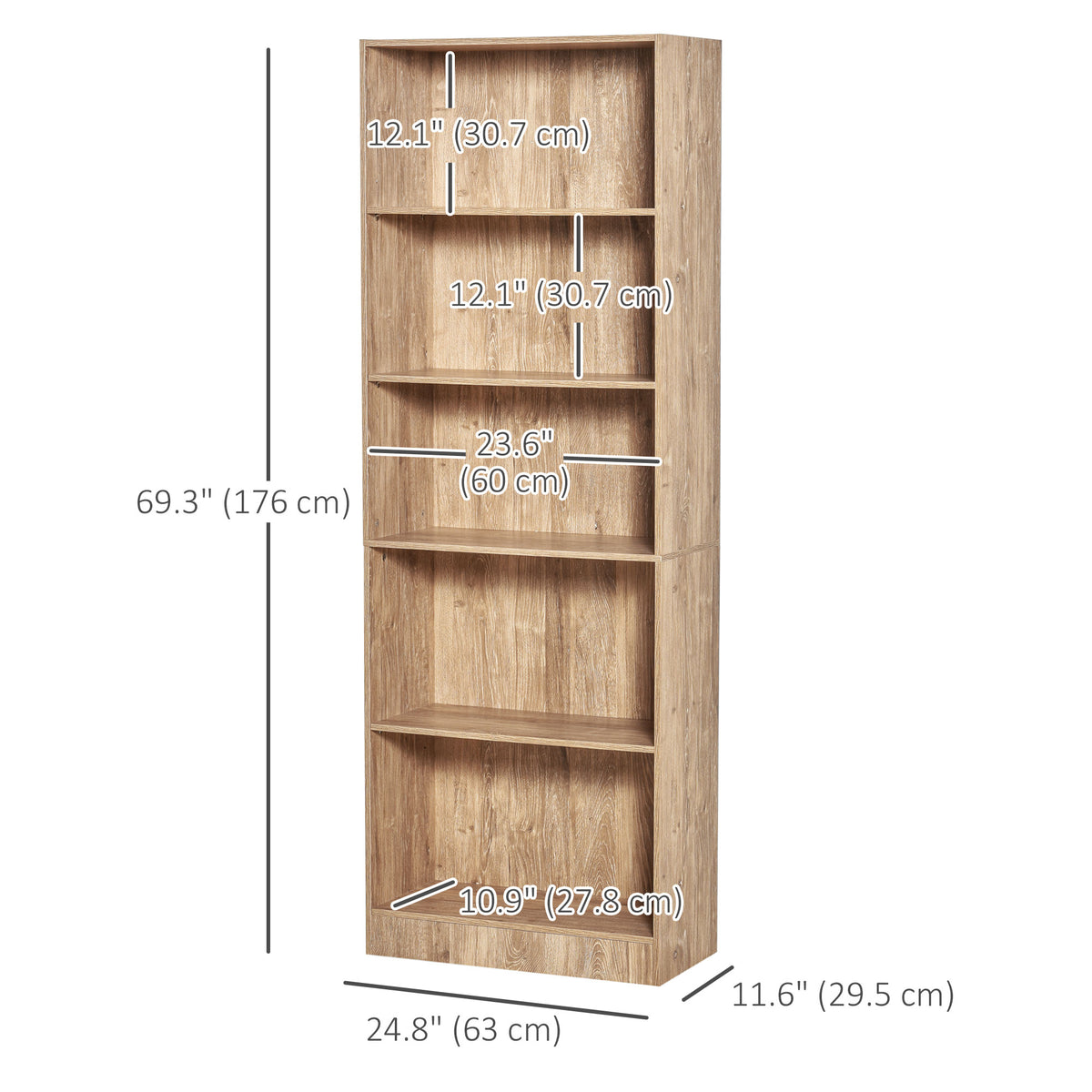 Biblioteca de 5 estantes con estantes ajustables