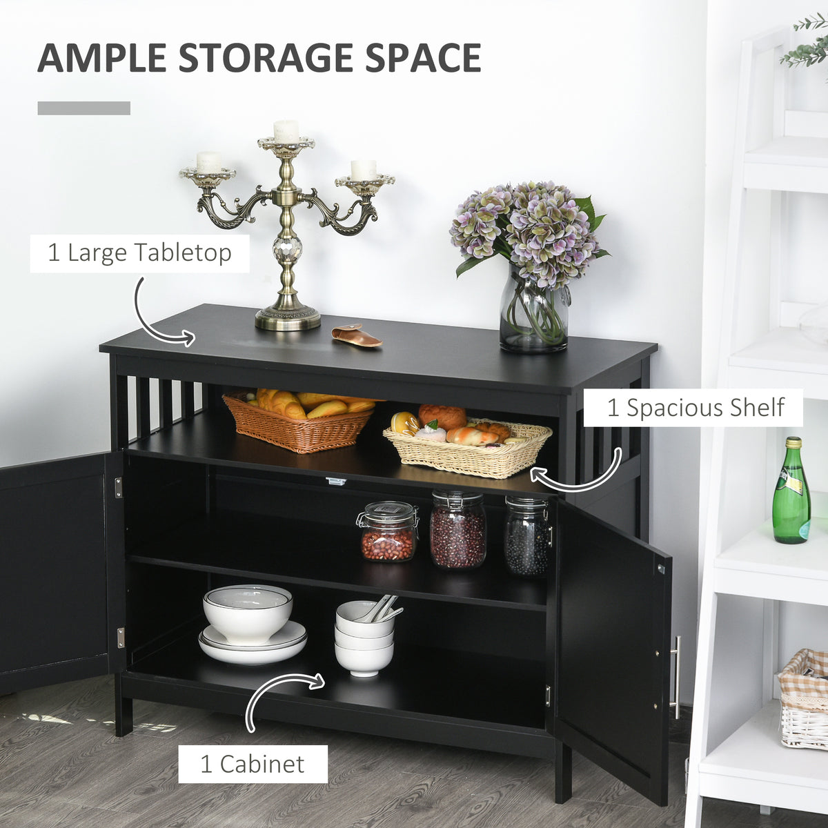 Wooden Console Table with Cabinet and Shelf
