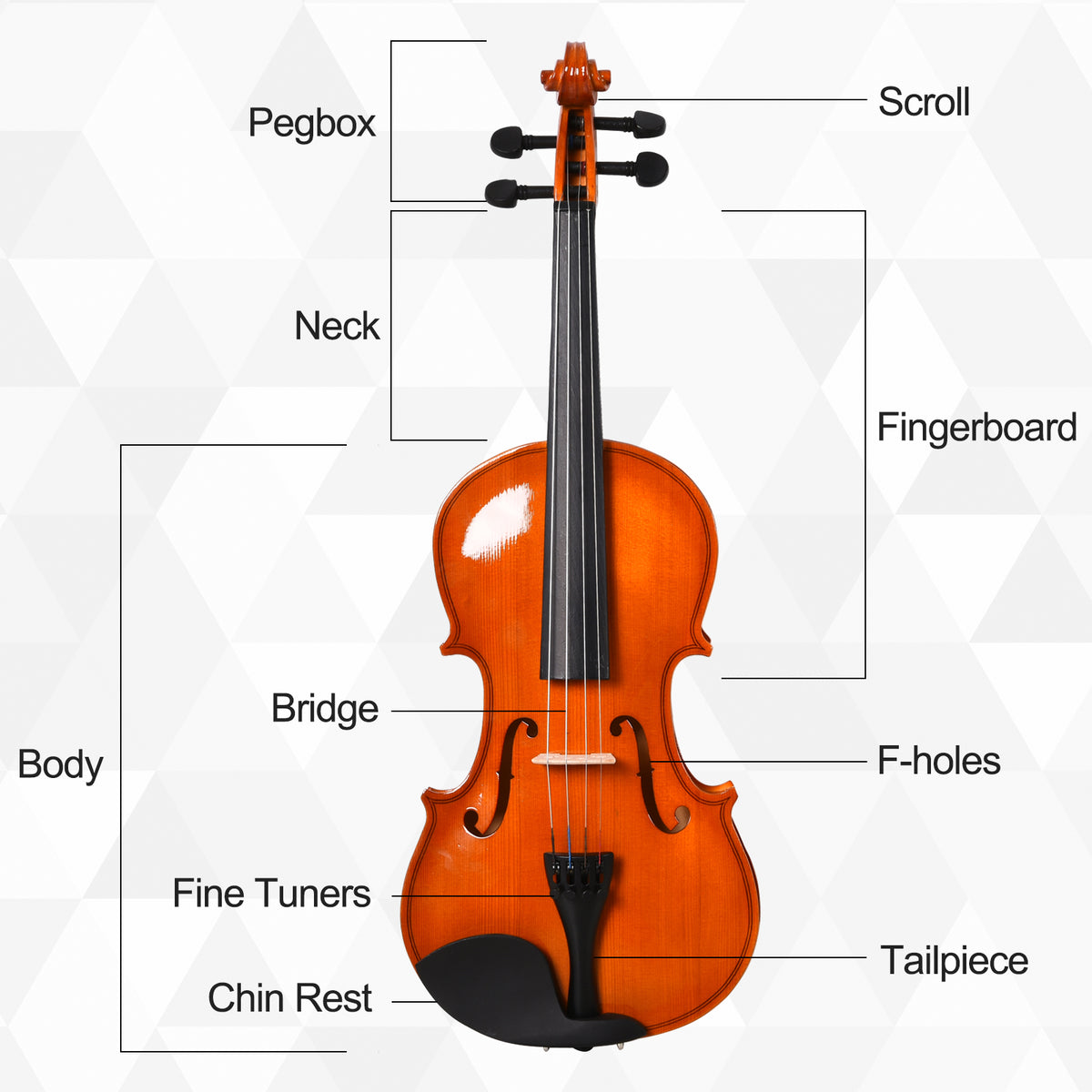 Acoustic 4/4 Full Size Violin Kit for Beginners