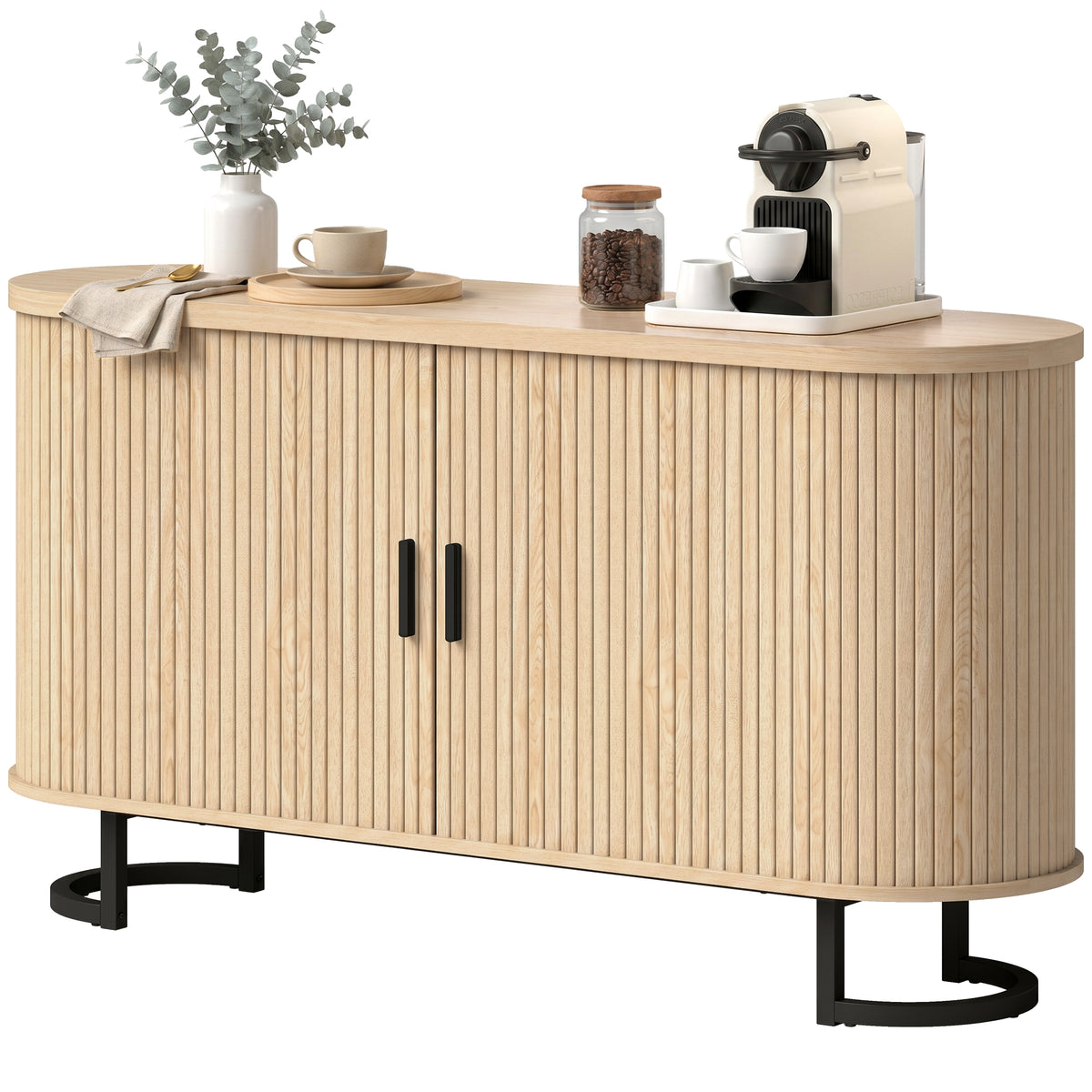 Fluted Sliding Door Sideboard Cabinet 55 in