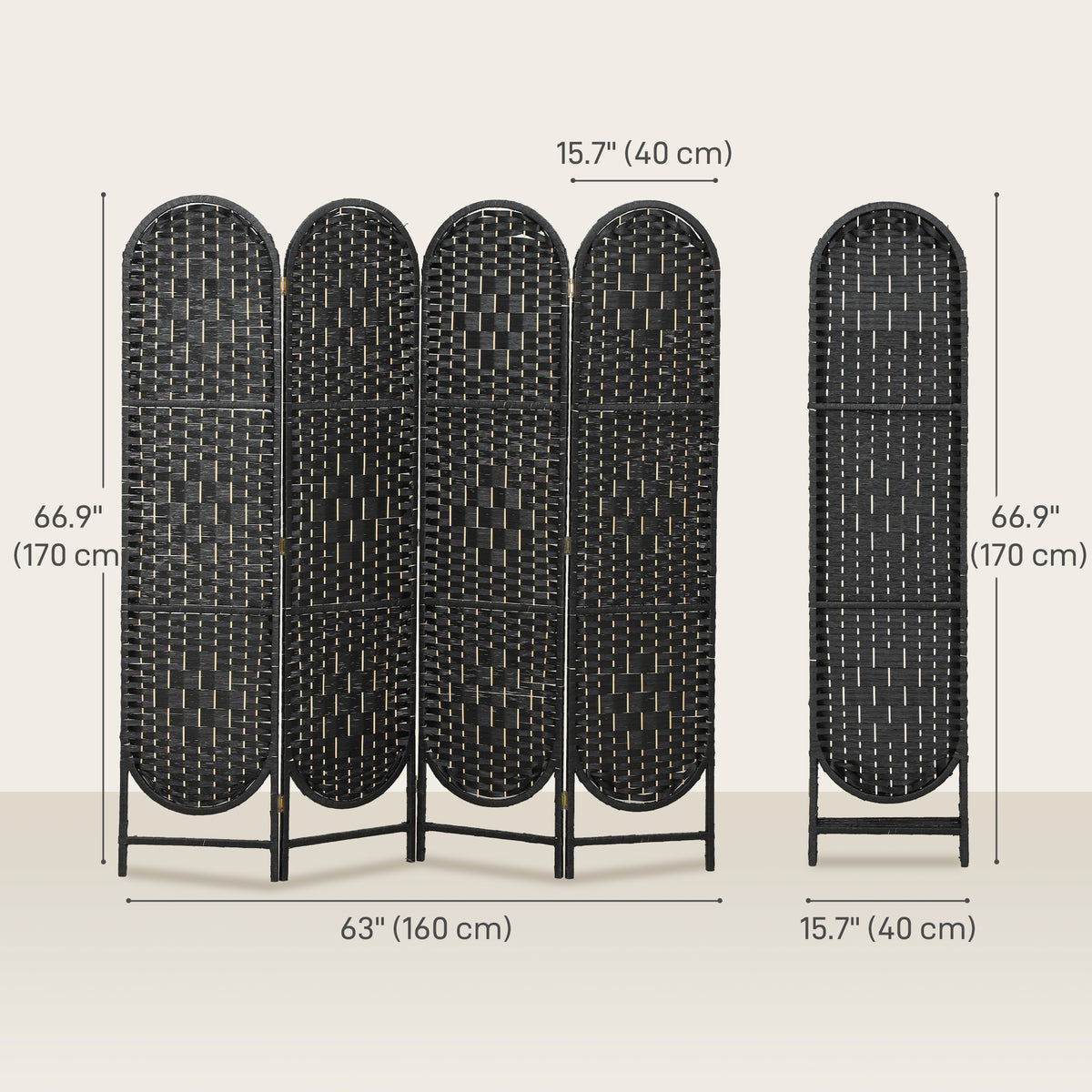 Biombo bohemio trenzado de 6 paneles arqueados