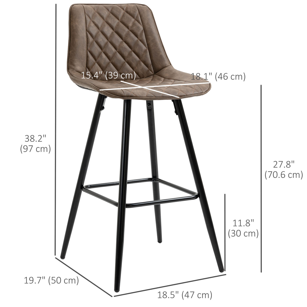 Set of 2 Modern PU Leather Bar Stools