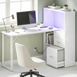 Computer Desk with Drawers, Power Outlets and LED Lights