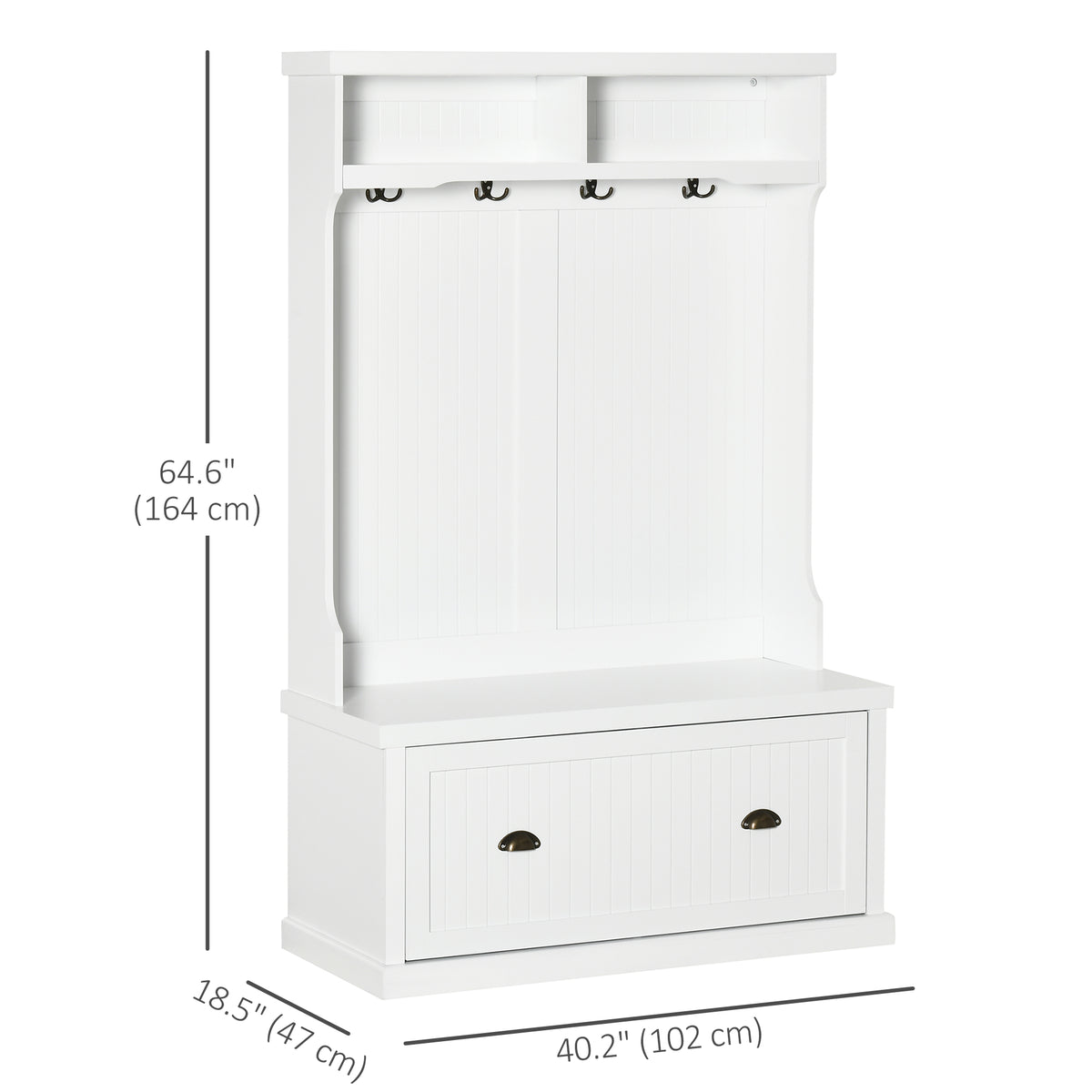 Mueble de entrada con banco de almacenamiento y percheros 164 cm