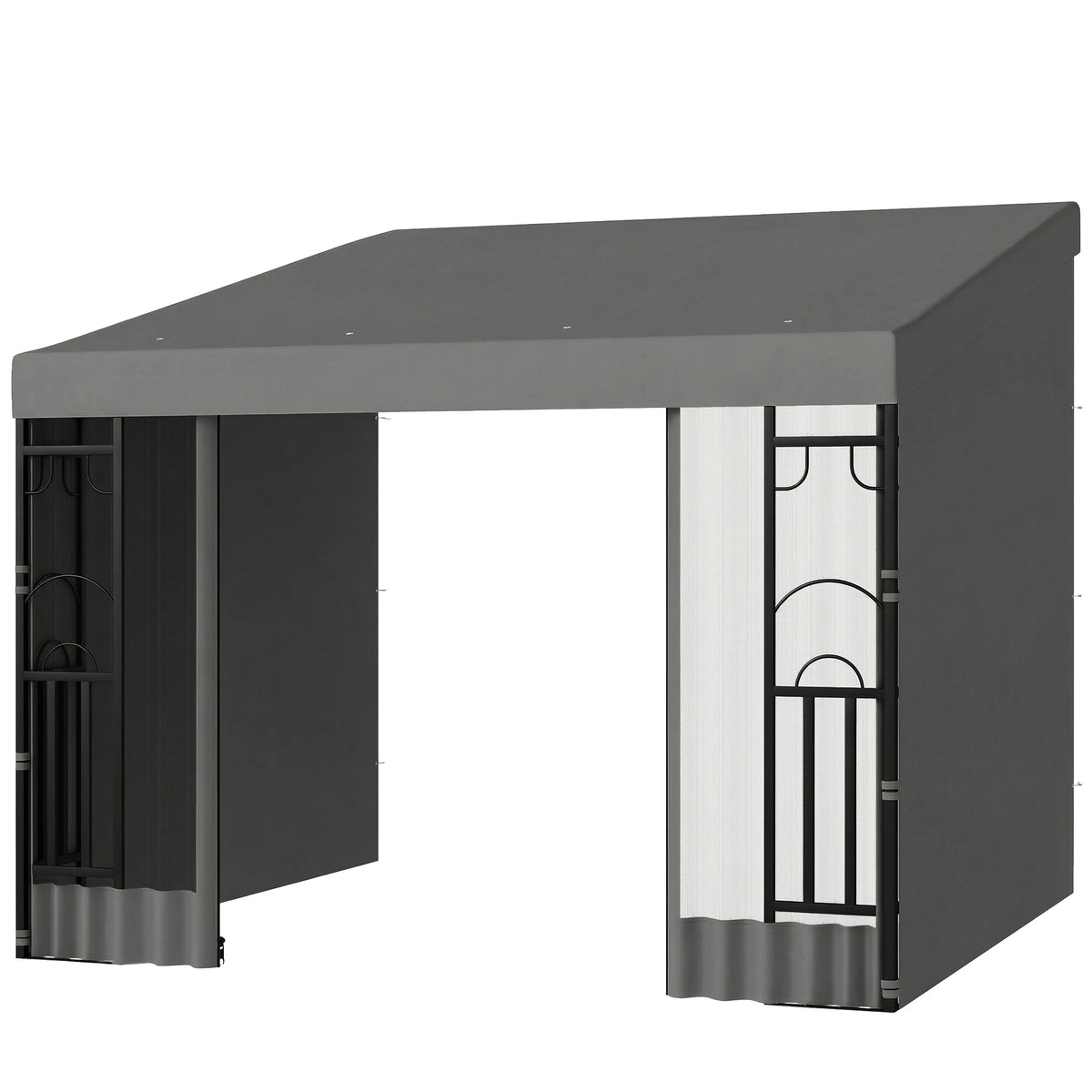 Pérgola de pared de acero de 3 x 3 m con cortinas
