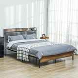 Estructura de cama queen con cabecero y estación de carga