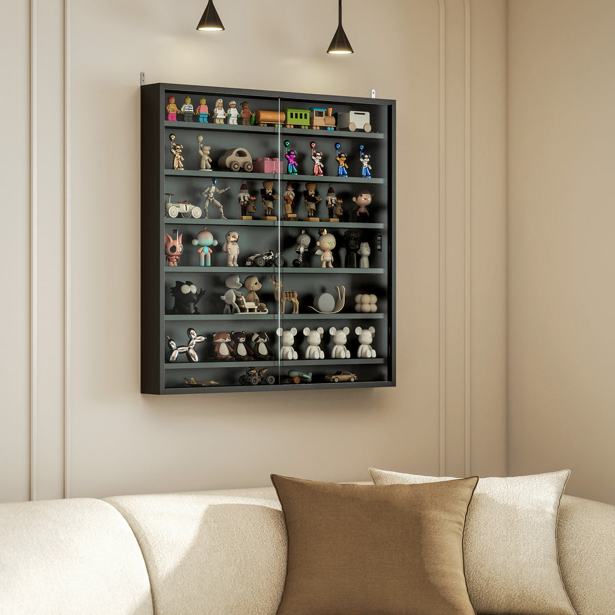 Vitrina expositora de pared de 7 niveles con puertas de vidrio