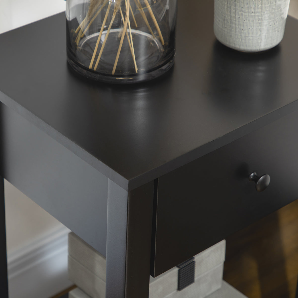 2-Tier Nightstand Set of 2 with Drawer and Bottom Shelf