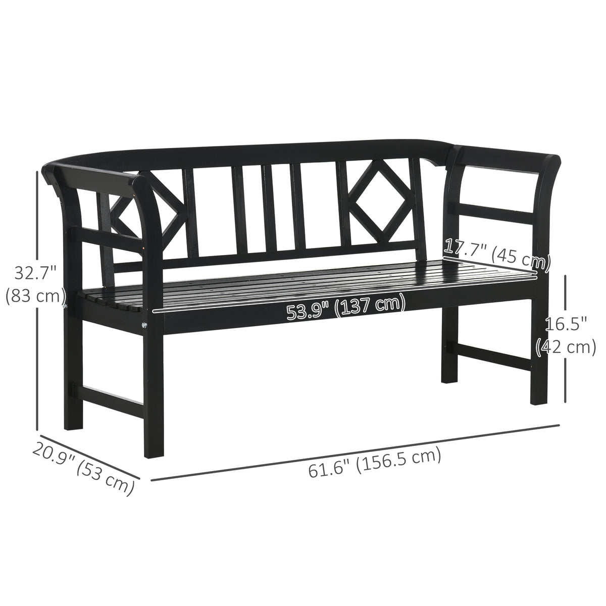Wooden Garden Bench 3-Person — Diamond Pattern