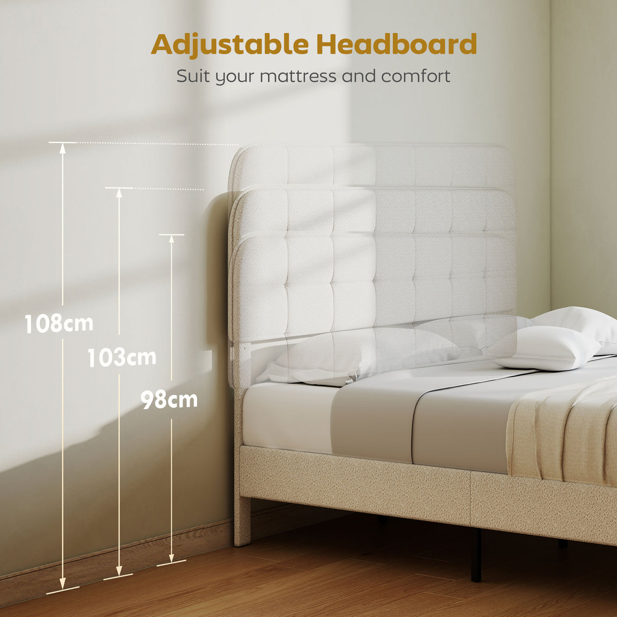 Queen Upholstered Platform Bed Frame with Adjustable Headboard