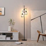 Industrial Floor Lamp 3 Hanging Cage Shades, Dimmable