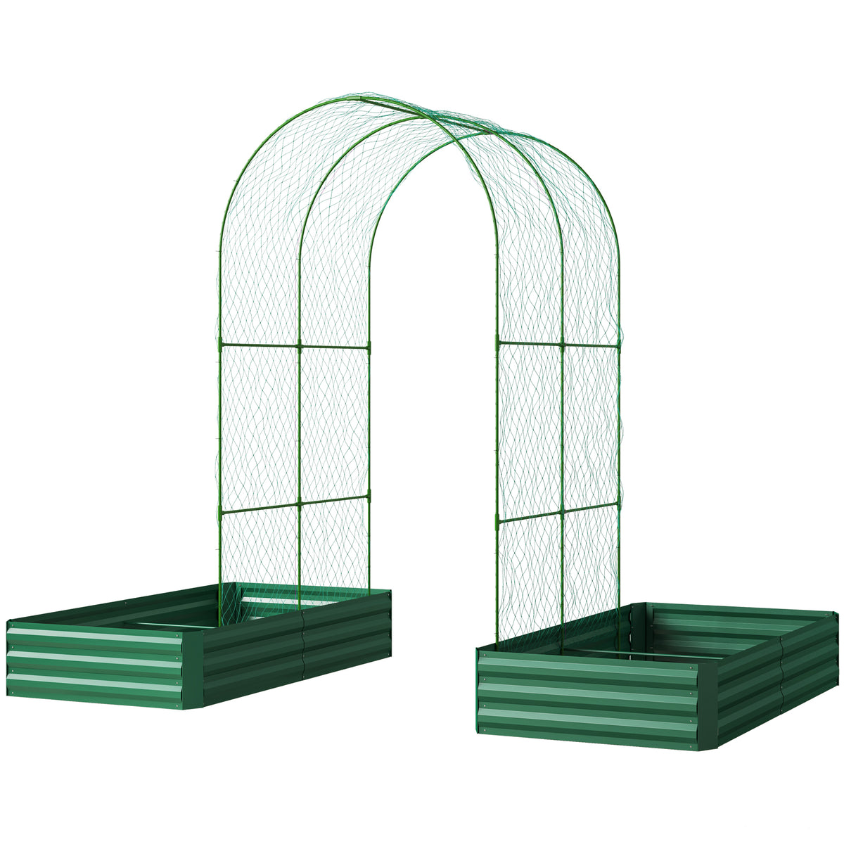 Raised Metal Garden Bed Set with Arch Trellis