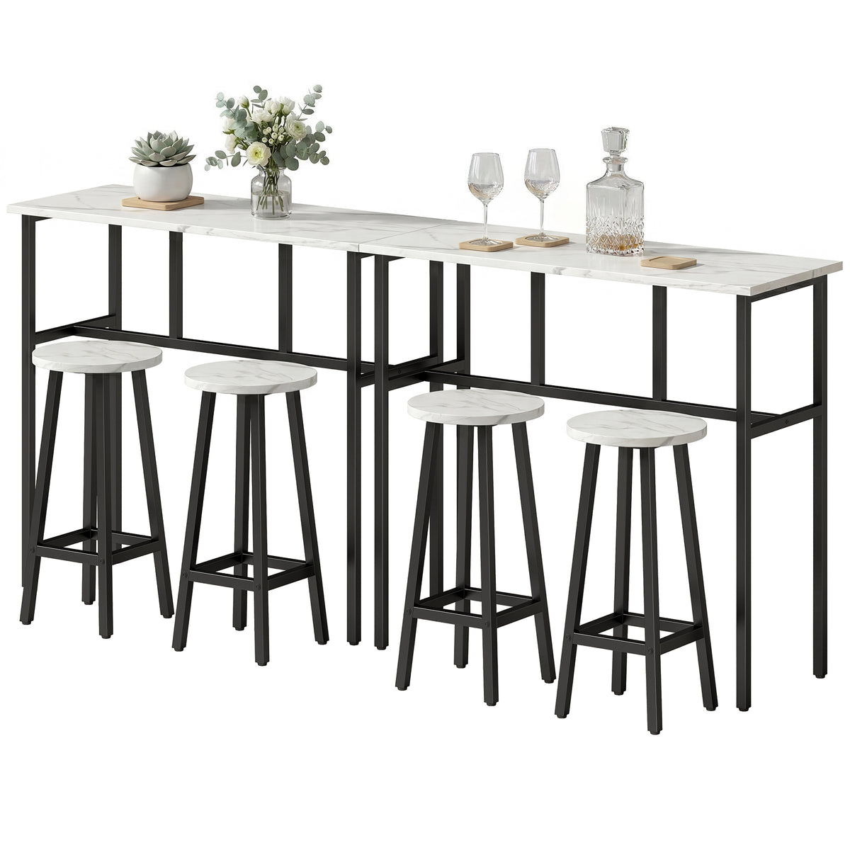 6-Piece Bar Set with 2 Tables and 4 Stools