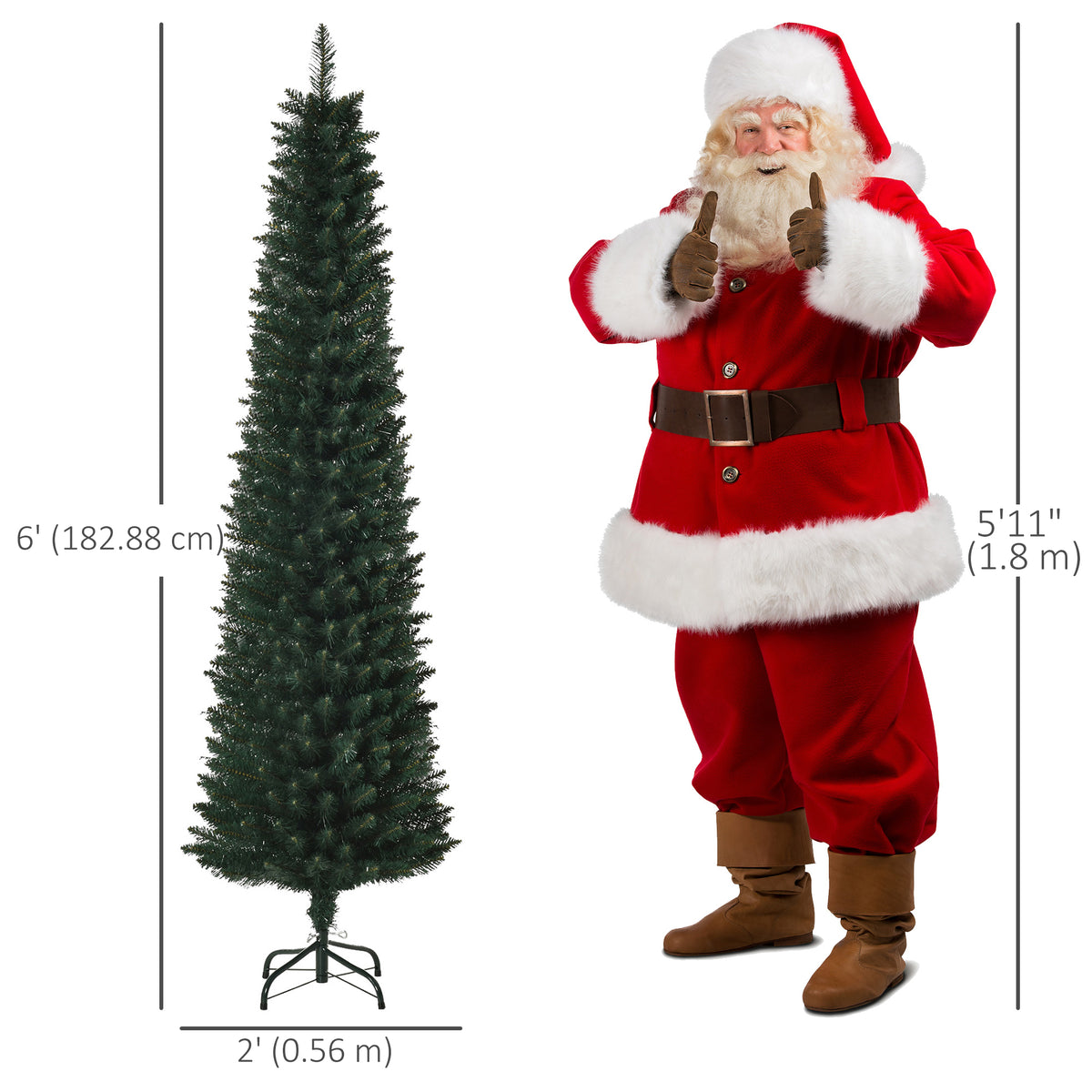 Pino de Navidad artificial delgado de 6 pies con base plegable