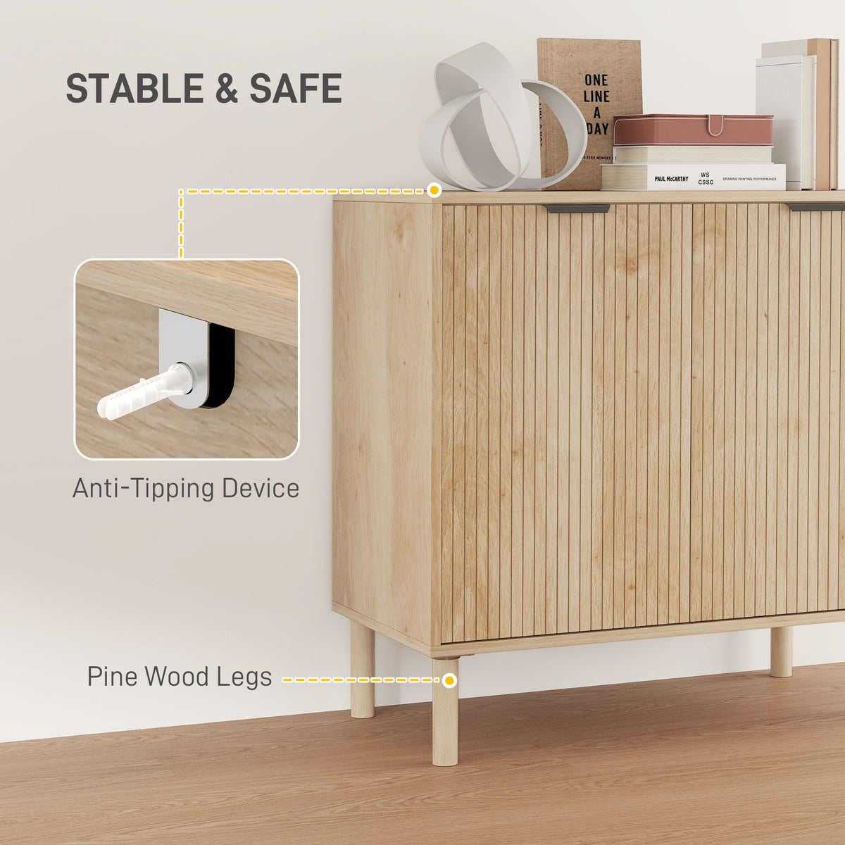 Console Cabinet with Doors and Adjustable Shelf — Oak