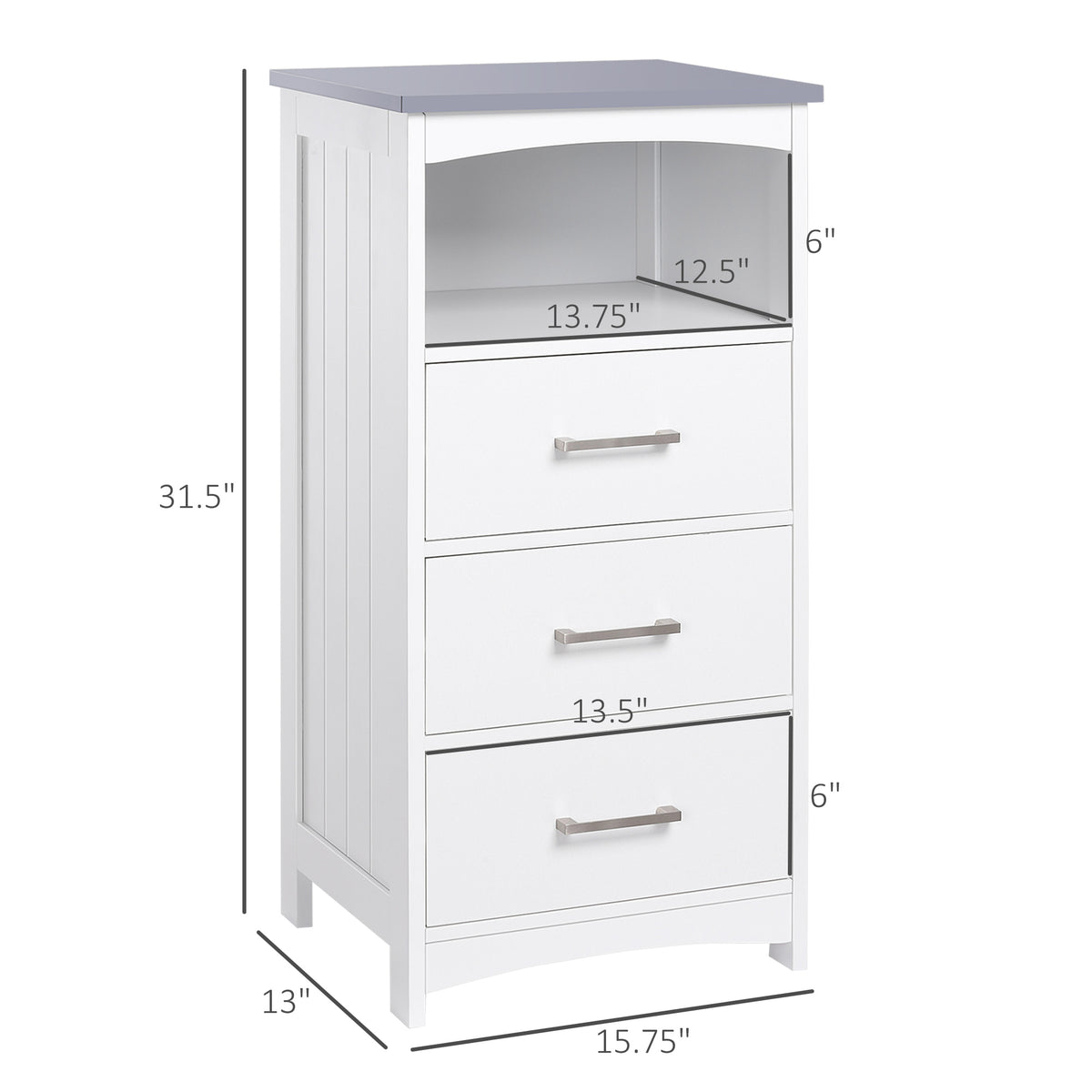Narrow Bathroom Floor Cabinet with 3 Drawers