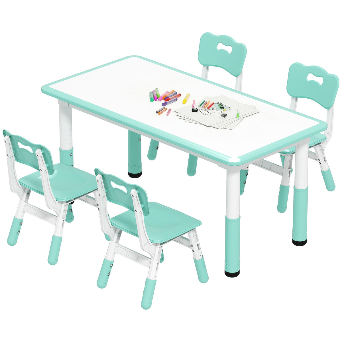 Kids Table and Chair Set Adjustable Height — Set of 5