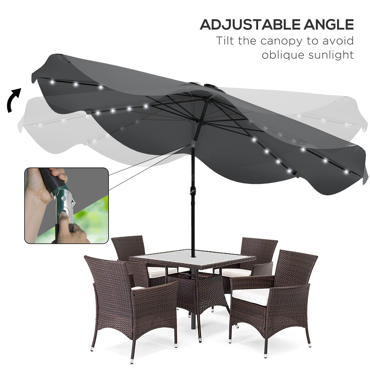 Solar LED Tilting Patio Umbrella 10 x 10 ft