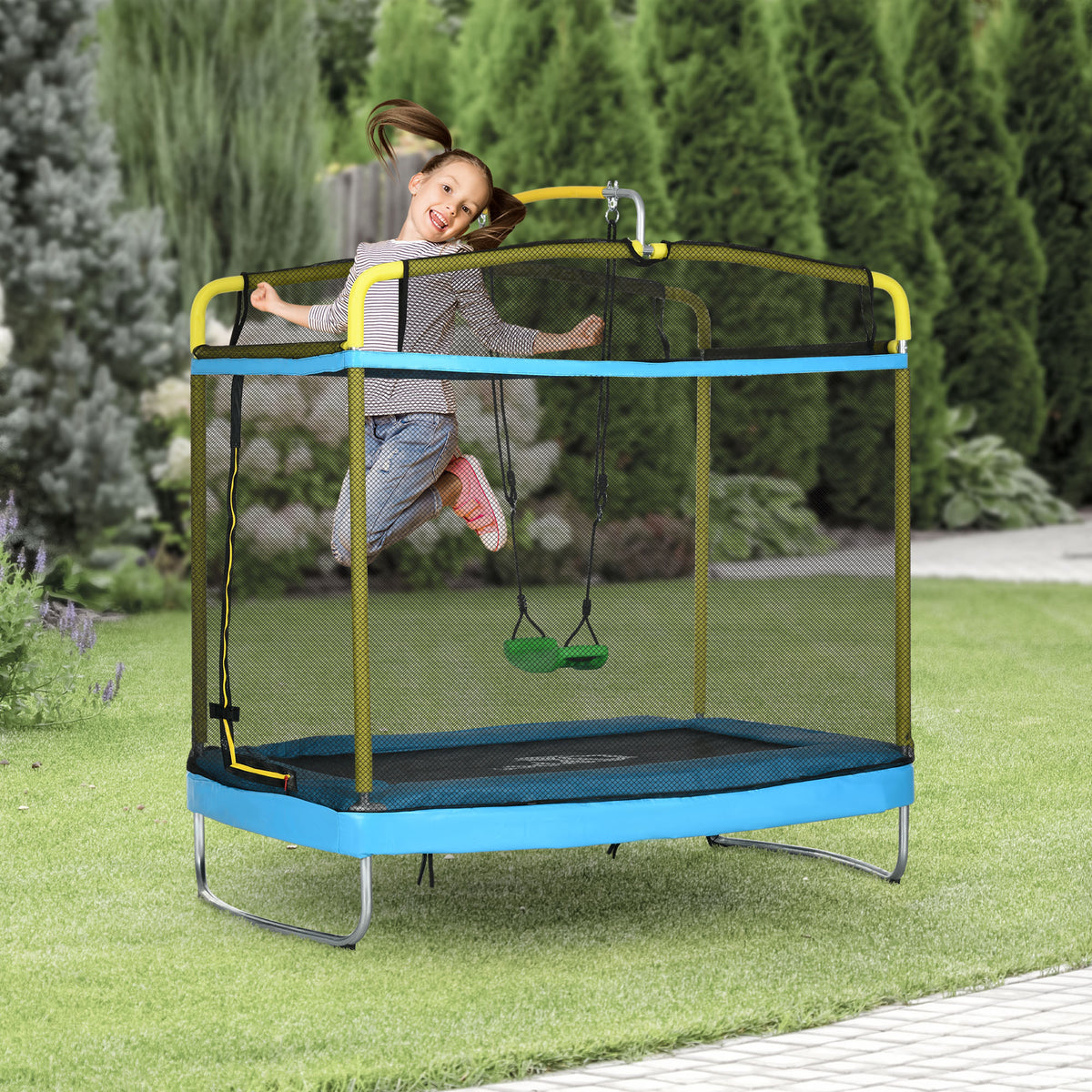 Kids Trampoline with Safety Net and Swing