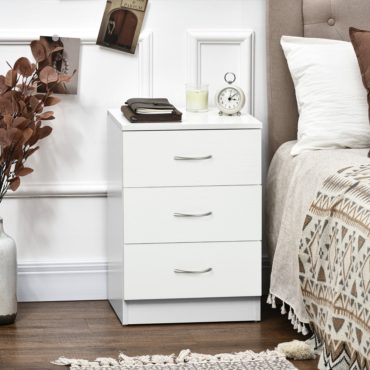 Bedside Table 3 Drawers Modern Design Anti-Tipping