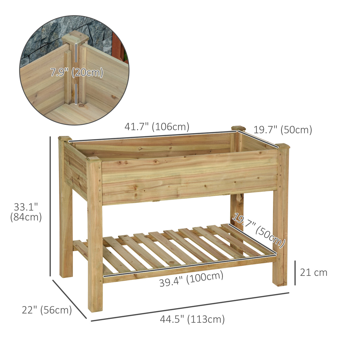 Raised Garden Bed with Storage Shelf 45" x 22"