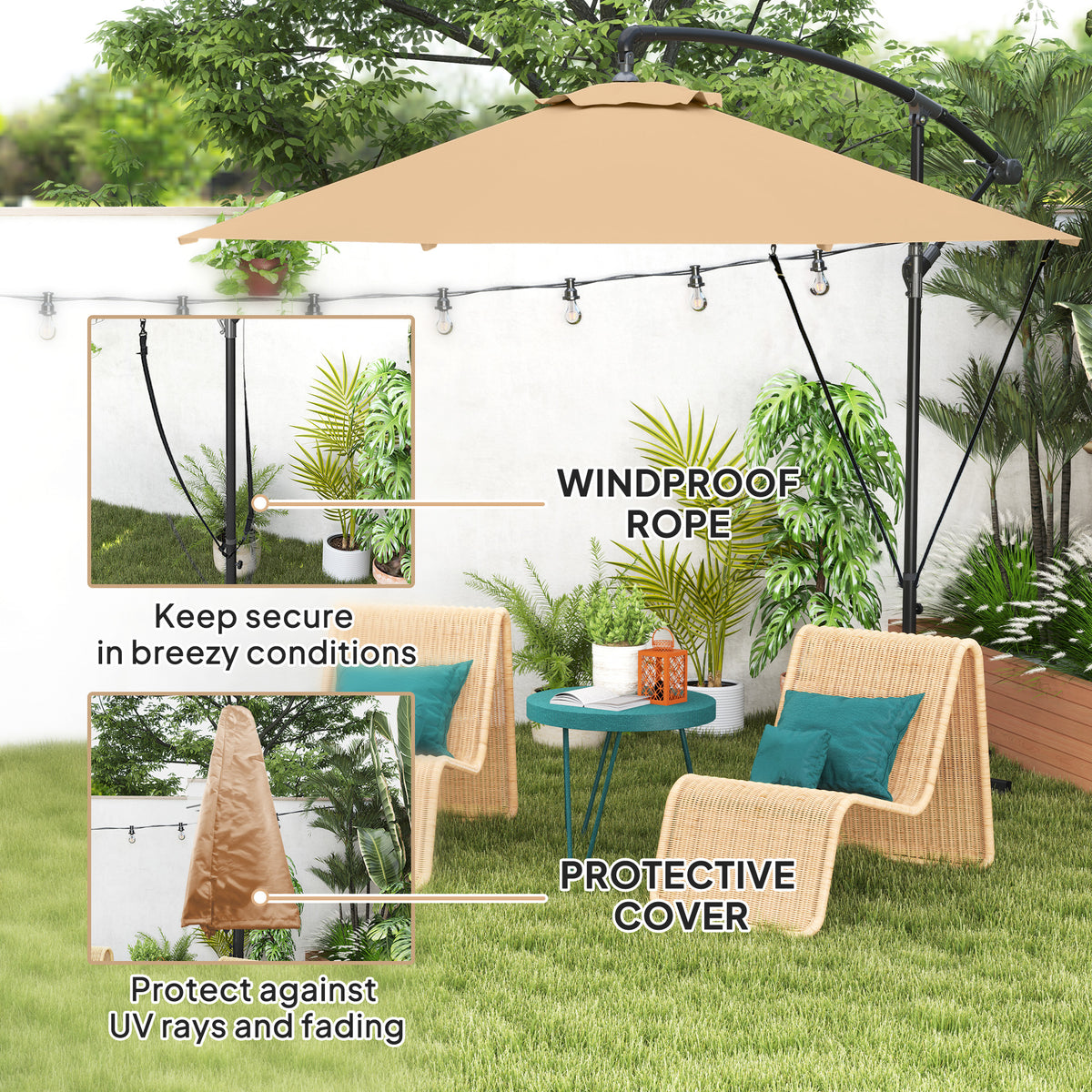 Offset Cantilever Umbrella 360° Rotating with Cross Base