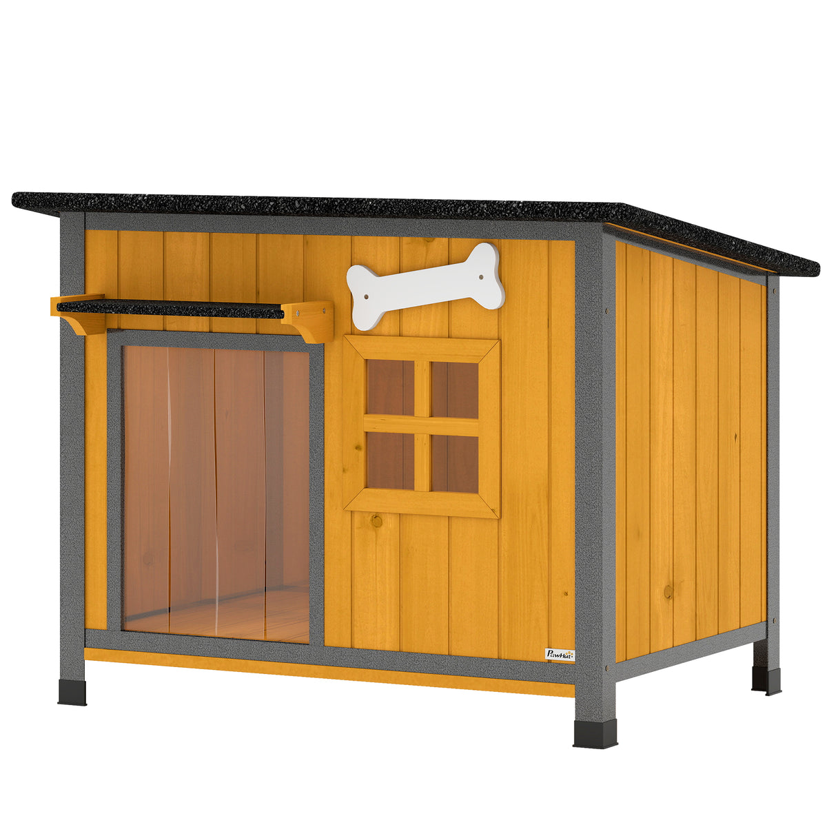 Caseta exterior para perros de madera y acero resistente