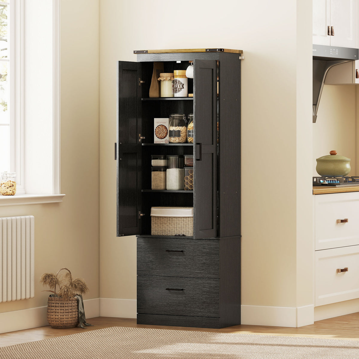 Tall Kitchen Pantry Cabinet 4-Tier with Drawers