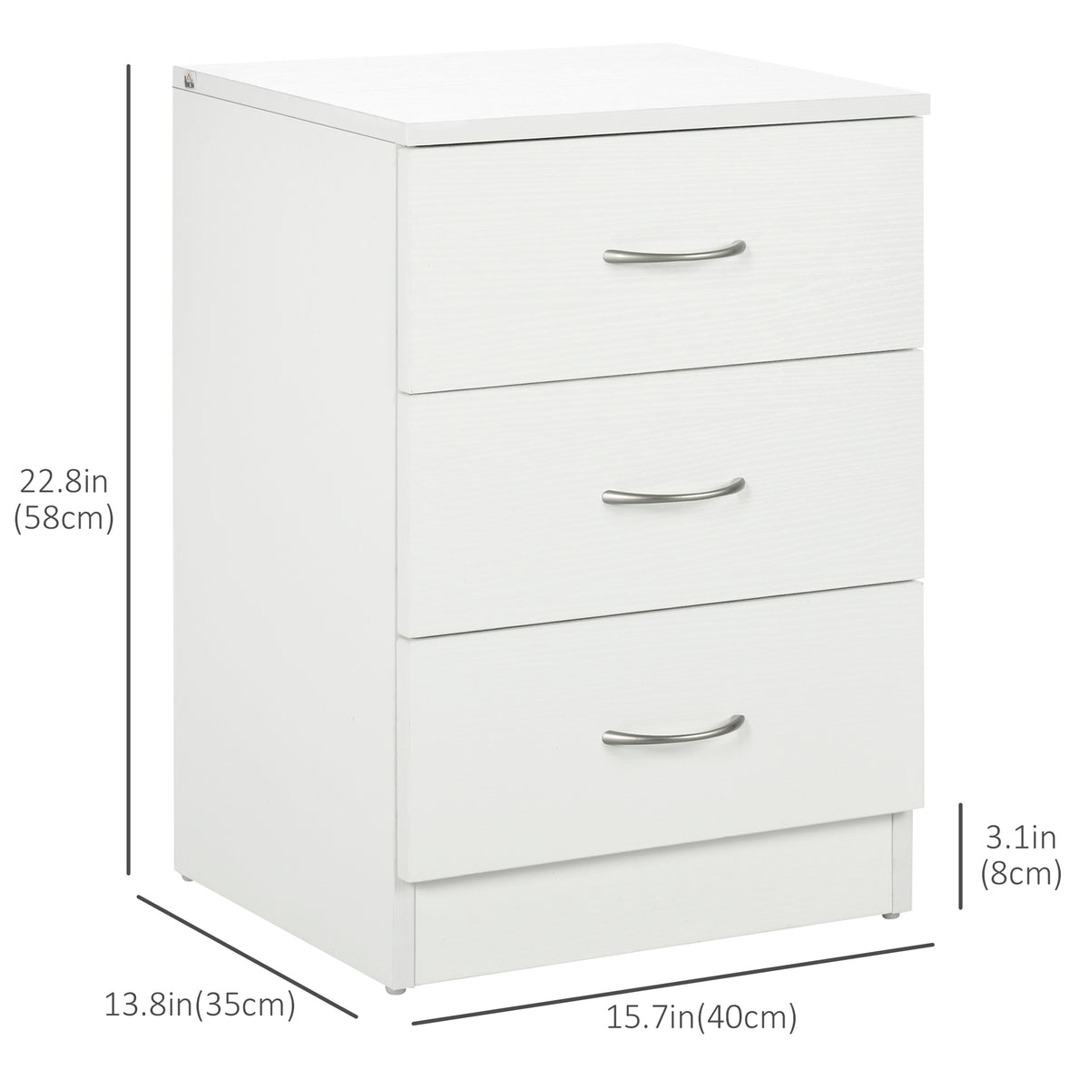 Modern 3-Drawer Wooden Bedside Table