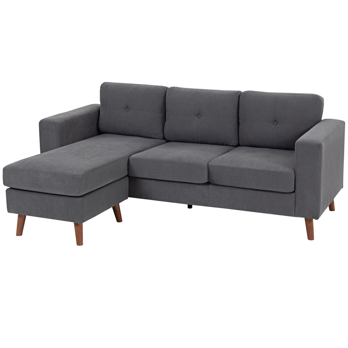 Corduroy L-Shaped Sectional Sofa with Reversible Chaise