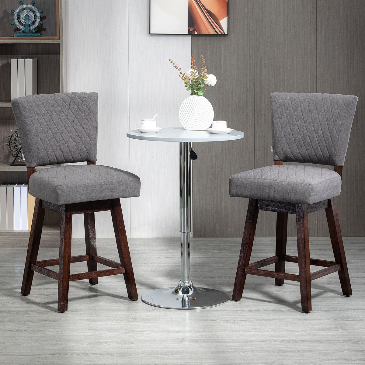 Swivel bar stools set of 2 with wood legs