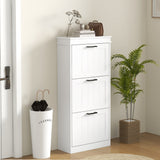 Narrow shoe cabinet with three flip drawers