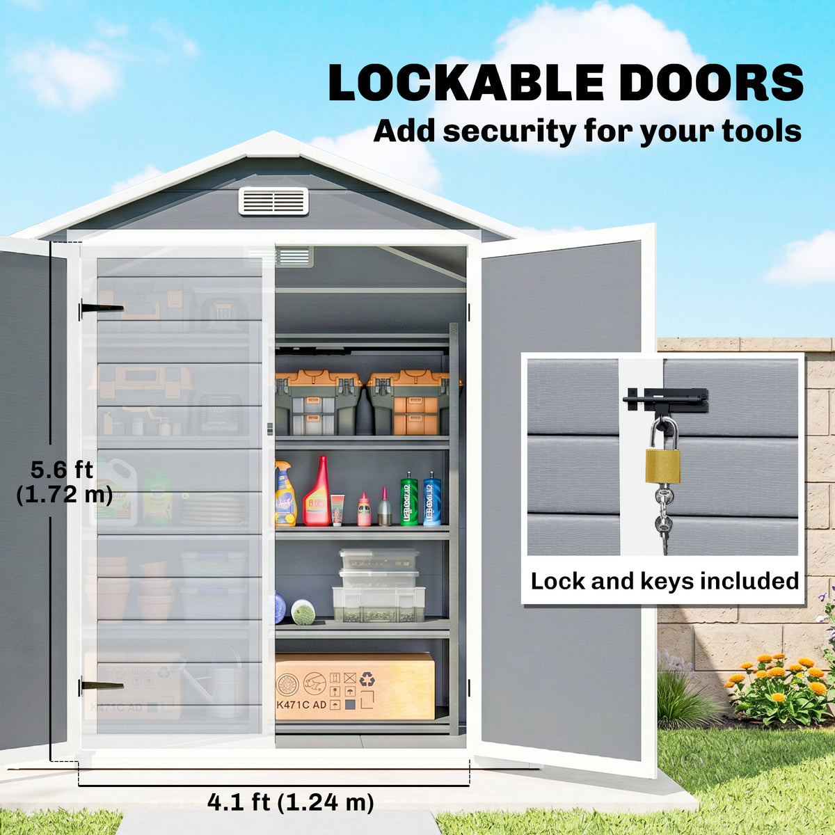Plastic Garden Shed with Double Doors and Lock