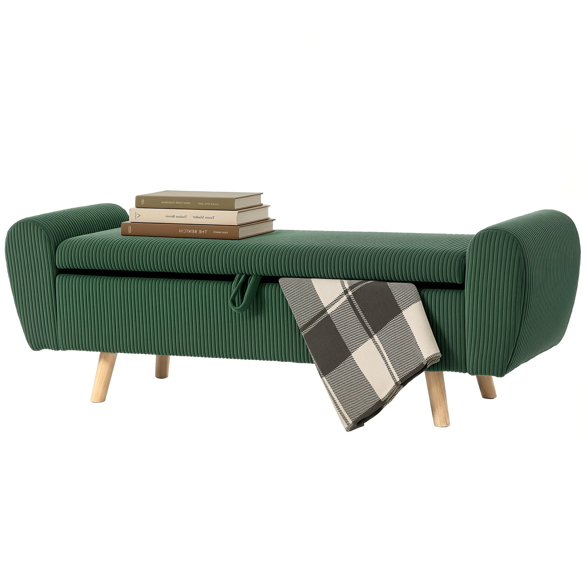 Corduroy Storage Ottoman Bench with Rolled Arms